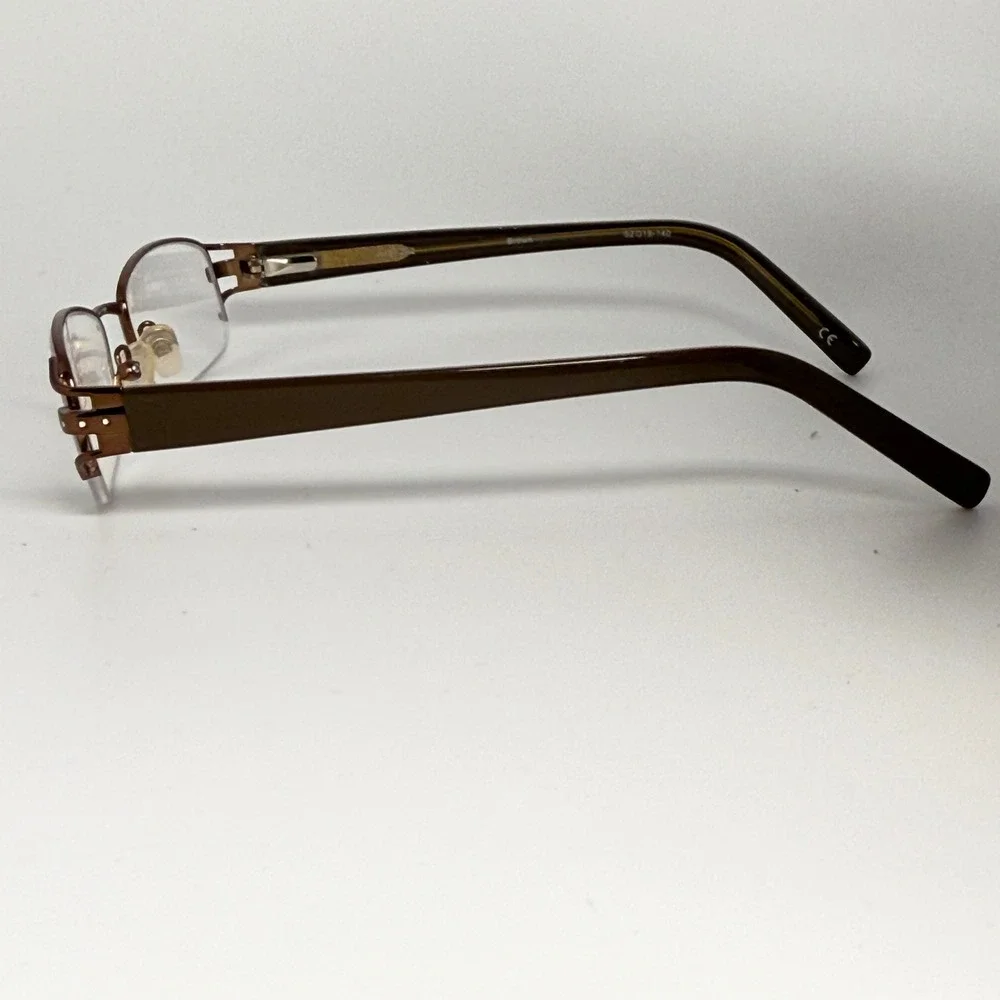 Brown Semi Rimless Rectangle Eyeglass Frames 52-19-140 Metal Eyewear